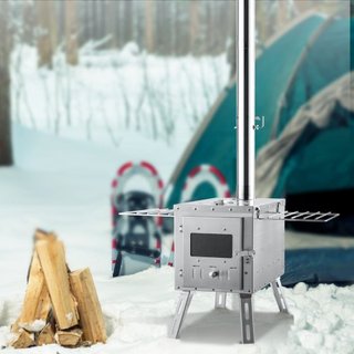 Estufa de Madera, 218.44 cm, Estufa de Camping de Acero Inoxidable, Estufa Portátil de Leña con Tubos de Chimenea y Guantes, Estufa Caliente para Tienda con Caja de Fuego de 49161.3 cm³ para Cocin...