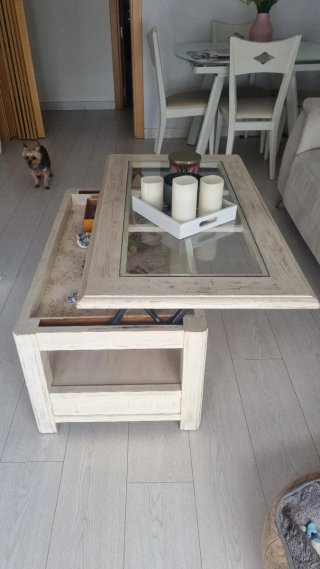 Mesa de centro madera blanco envejecido y cristal
