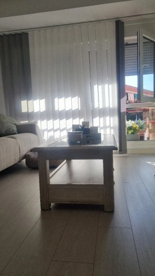 Mesa de centro madera blanco envejecido y cristal
