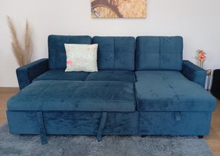Sofá Cama PAU Azul. Chaiselong. Cómodo. ¡OFERTA!