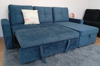 Sofá Cama PAU Azul. Chaiselong. Cómodo. ¡OFERTA!