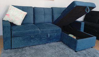 Sofá Cama PAU Azul. Chaiselong. Cómodo. ¡OFERTA!