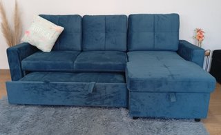 Sofá Cama PAU Azul. Chaiselong. Cómodo. ¡OFERTA!