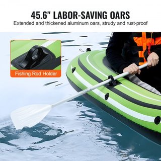 Barca Gonfiabile, Barca da Pesca Gonfiabile per 2 Persone, Kayak Raft Portatile in PVC Resistente, Include Remi in Alluminio da 45,6 Pollici, Pompa ad Alta Portata e Supporti per Canne da Pesca, Capac...