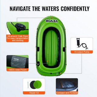 Barca Gonfiabile, Barca da Pesca Gonfiabile per 2 Persone, Kayak Raft Portatile in PVC Resistente, Include Remi in Alluminio da 45,6 Pollici, Pompa ad Alta Portata e Supporti per Canne da Pesca, Capac...