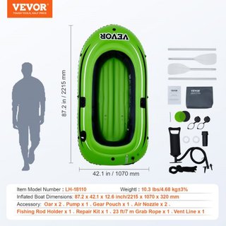 Barca Gonfiabile, Barca da Pesca Gonfiabile per 2 Persone, Kayak Raft Portatile in PVC Resistente, Include Remi in Alluminio da 45,6 Pollici, Pompa ad Alta Portata e Supporti per Canne da Pesca, Capac...