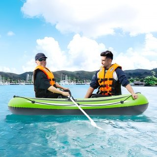 Barca Gonfiabile, Barca da Pesca Gonfiabile per 2 Persone, Kayak Raft Portatile in PVC Resistente, Include Remi in Alluminio da 45,6 Pollici, Pompa ad Alta Portata e Supporti per Canne da Pesca, Capac...