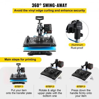 Prensa Térmica 30.5x38.1 cm 10 En 1 Prensa Térmica 1000W Máquina de Prensa Térmica con Rotación de 360° y Movimiento Lateral Negra 10 En 1 Máquina de Sublimación para Camisetas Calentamiento de Do...