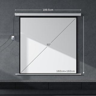 Pantalla de Proyector Motorizada de 92 Pulgadas 1:1 con Control Remoto, Tela de Proyector Retráctil en Plástico y Metal, 189.5X8X189.5 Cm, Blanca