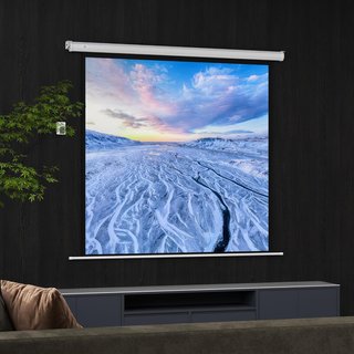 Pantalla de Proyector Motorizada de 92 Pulgadas 1:1 con Control Remoto, Tela de Proyector Retráctil en Plástico y Metal, 189.5X8X189.5 Cm, Blanca