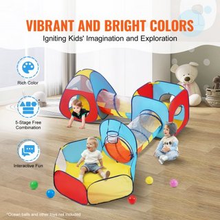 5 en 1 Carpa de Juego para Niños con Túnel, Aro de Baloncesto para Niños, Niñas, Bebés y Niños Pequeños, Casa de Juego Plegable para Interior/Exterior con Bolsa de Transporte y Correas de Sujeción...