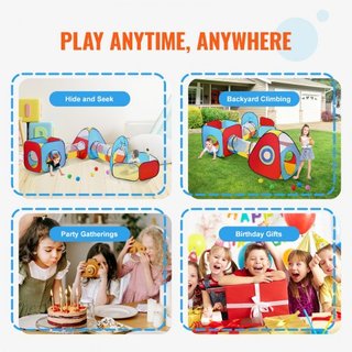 5 en 1 Carpa de Juego para Niños con Túnel, Aro de Baloncesto para Niños, Niñas, Bebés y Niños Pequeños, Casa de Juego Plegable para Interior/Exterior con Bolsa de Transporte y Correas de Sujeción...