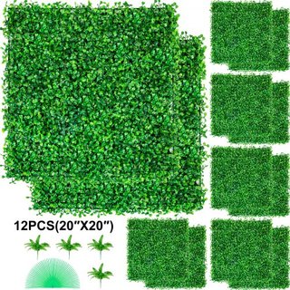 Pannello di bosso artificiale UV 12 pezzi, pannelli di siepe di bosso, parete di erba artificiale, sfondo murale 50x50 cm, 4 cm, siepe finta verde per decorazione, privacy interna ed esterna