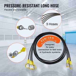Kit per test di pressione idraulica, 10/100/250/400/600bar, 5 manometri 13 giunti 14 connettori a T 5 tubi di prova, set manometri idraulici per escavatori con custodia...
