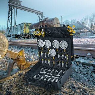 Kit per test di pressione idraulica, 10/100/250/400/600bar, 5 manometri 13 giunti 14 connettori a T 5 tubi di prova, set manometri idraulici per escavatori con custodia...