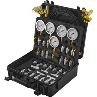 Kit per test di pressione idraulica, 10/100/250/400/600bar, 5 manometri 13 giunti 14 connettori a T 5 tubi di prova, set manometri idraulici per escavatori con custodia...