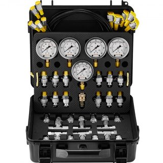 Kit per test di pressione idraulica, 10/100/250/400/600bar, 5 manometri 13 giunti 14 connettori a T 5 tubi di prova, set manometri idraulici per escavatori con custodia...