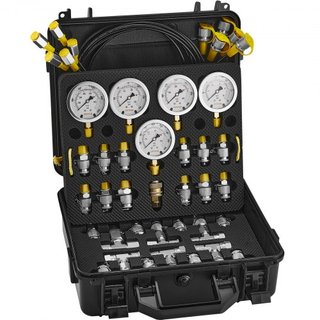 Kit per test di pressione idraulica, 10/100/250/400/600bar, 5 manometri 13 giunti 14 connettori a T 5 tubi di prova, set manometri idraulici per escavatori con custodia...