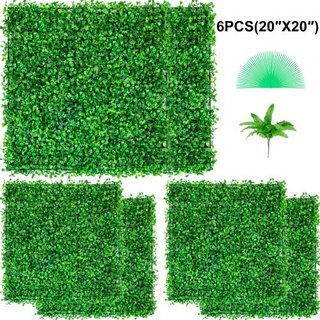 Pannello di Buxus Artificiale UV 6pz Pannelli da Parete Buxus, Fondo Erba Artificiale 20" X 20" Muro Erba Verde 4 cm, Siepe Falso per Decorazione Privacy Interno, Giardino Esterno...