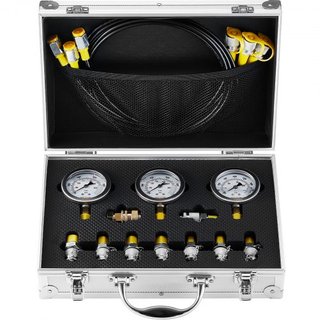 Kit per test di pressione idraulica, 250/400/600 bar, 3 manometri, 9 giunti di prova, 3 tubi di prova, set di manometri per escavatori idraulici con custodia per escavatore portatile...