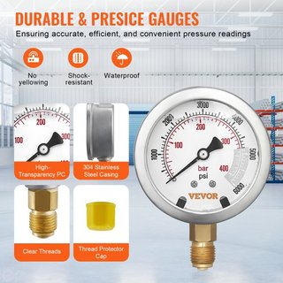 Kit per test di pressione idraulica, 250/400/600 bar, 3 manometri, 9 giunti di prova, 3 tubi di prova, set di manometri per escavatori idraulici con custodia per escavatore portatile...