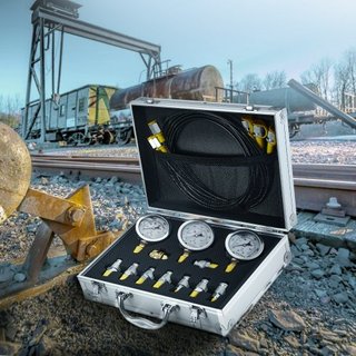 Kit per test di pressione idraulica, 250/400/600 bar, 3 manometri, 9 giunti di prova, 3 tubi di prova, set di manometri per escavatori idraulici con custodia per escavatore portatile...
