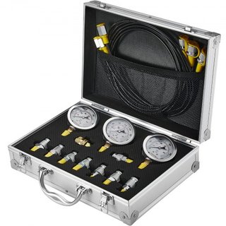 Kit per test di pressione idraulica, 250/400/600 bar, 3 manometri, 9 giunti di prova, 3 tubi di prova, set di manometri per escavatori idraulici con custodia per escavatore portatile...