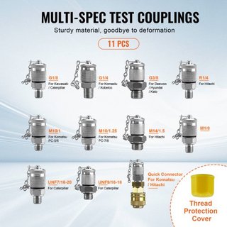 Kit di Test Pressione Idraulica, 250/400/600bar, 3 Manometri 11 Raccordi di Test 3 Tubi di Test, Set Manometro Idraulico per Escavatore con Custodia Portatile per Escavatori