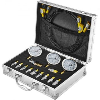Kit di Test Pressione Idraulica, 250/400/600bar, 3 Manometri 11 Raccordi di Test 3 Tubi di Test, Set Manometro Idraulico per Escavatore con Custodia Portatile per Escavatori