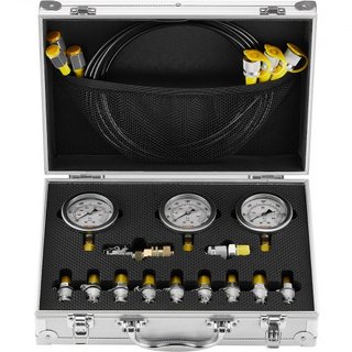 Kit di Test Pressione Idraulica, 250/400/600bar, 3 Manometri 11 Raccordi di Test 3 Tubi di Test, Set Manometro Idraulico per Escavatore con Custodia Portatile per Escavatori