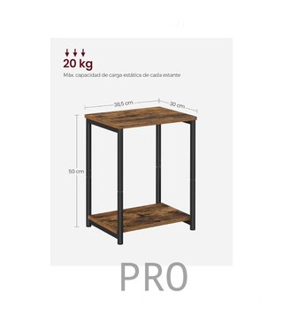 Tavolo Ausiliare, Comodino, Tavolo Ausiliare con Scaffale di Archiviazione, Struttura in Acciaio, per Soggiorno, Camera da Letto, Industriale, Marrone Rustico e Nero LET271B01