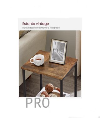 Tavolo Ausiliare, Comodino, Tavolo Ausiliare con Scaffale di Archiviazione, Struttura in Acciaio, per Soggiorno, Camera da Letto, Industriale, Marrone Rustico e Nero LET271B01