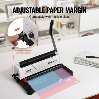 Macchina per rilegatura a spirale a bobina, produttore di libri manuale 34-fori, rilegatura 120 fogli, perforatrice regolabile 4,76 mm - 14,29 mm di spine di rilegatura...