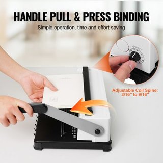 Macchina per rilegatura a spirale a bobina, produttore di libri manuale 34-fori, rilegatura 120 fogli, perforatrice regolabile 4,76 mm - 14,29 mm di spine di rilegatura...