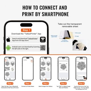 Impresora de Plantillas de Tatuaje, Impresora de Plantillas de Tatuaje Inalámbrica Bluetooth con 10 Piezas de Papel de Transferencia y Bolsa de Tela, Impresora de Tatuajes Portátil para Teléfonos ...