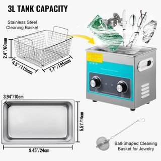 Limpiador Ultrasonido con Perilla 3L Máquina de Limpieza Ultrasonido 40kHz Limpiador Sónico con Control de Perilla Máquina Limpiadora Ultrasonido de Acero Inoxidable 304 con Calentador y Temporiza...