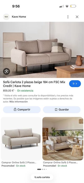 Sofá Kave Home Carlota Beige/Gris
