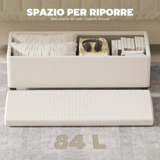 Banca Contenedor 84L Puff Reposapiés 112X42X40 Cm, Ottomano Banca Contenedor Dormitorio en Terciopelo Acanalado, Estructura de Acero, Capacidad 220 Kg, para Sala de Estar y Entrada, Beige