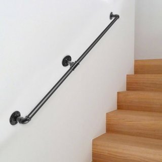 Passamani per Scale in Tubo, Passamani per Scale da 213.4 cm, Passamani in Tubo di Acciaio al Carbonio con Capacità di Carico 199.6 kg, Passamani in Tubo Industriale con Supporto di Montaggio a Parete