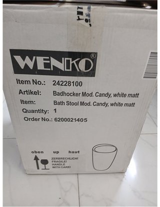 WENKO Taburete Candy bianco opaco - Sgabello da bagno - con sacchetto per bucato estraibile - Plastica (ABS) - 36 x 50,5 x 36 cm - Bianco