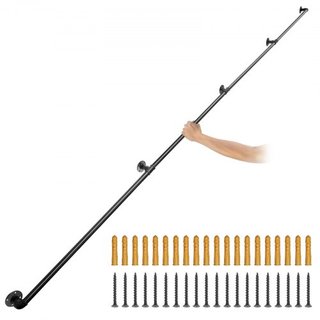 Corrimano a scala tubolare, corrimano a scala da 396,2 cm, corrimano in tubo di acciaio al carbonio con capacità di carico di 199,6 kg, corrimano in tubo industriale con staffa per montaggio a parete...