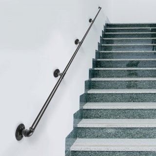 Corrimano a scala tubolare, corrimano a scala da 396,2 cm, corrimano in tubo di acciaio al carbonio con capacità di carico di 199,6 kg, corrimano in tubo industriale con staffa per montaggio a parete...
