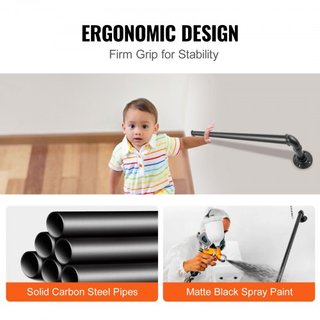 Passamani per Scale in Tubo, Passamani per Scale da 91,4 cm, Passamani in Tubo di Acciaio al Carbonio con Capacità di Carico 199,6 kg, Passamani in Tubo Industriale con Supporto a Parete...