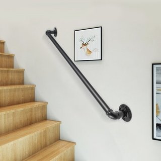 Passamani per Scale in Tubo, Passamani per Scale da 91,4 cm, Passamani in Tubo di Acciaio al Carbonio con Capacità di Carico 199,6 kg, Passamani in Tubo Industriale con Supporto a Parete...