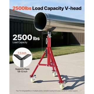 Supporto per tubi, supporto per gatti a tubo, supporto per tubi con testa a V regolabile in altezza 71,12-132,08 cm, supporti per gatti per tubi con ruote, supporti per tubi pieghevoli portatili da 0,3175 a...