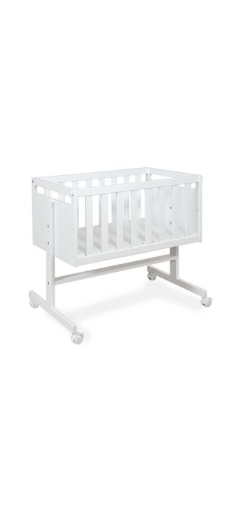 Minicuna de madera blanca con colchón