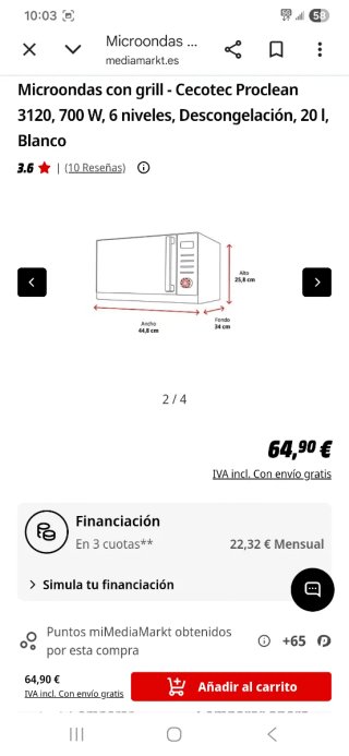 Microondas Cecotec ProClean 3120 20L