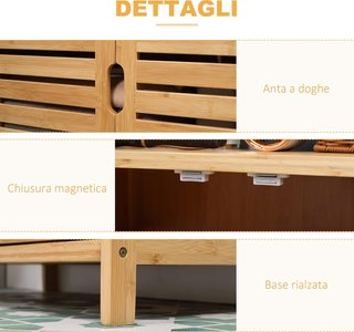Mobile da Bagno con 2 Ripiani Aperti e Armadio a 2 Ante, Mobile Salvaspazio in Bambù 60X30X120Cm, Naturale