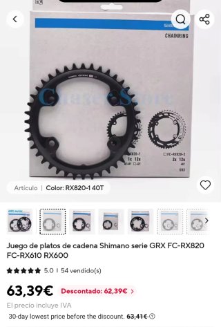 Plato Shimano GRX RX820 1x12v 40T