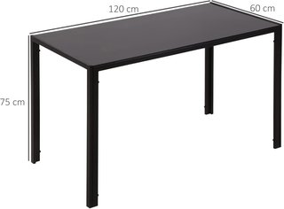 Mesa Rectangular Para 4 Personas para Cocina y Sala de Estar, Mesa Moderna de Metal y Vidrio Templado, 120X60X75 Cm, Negra